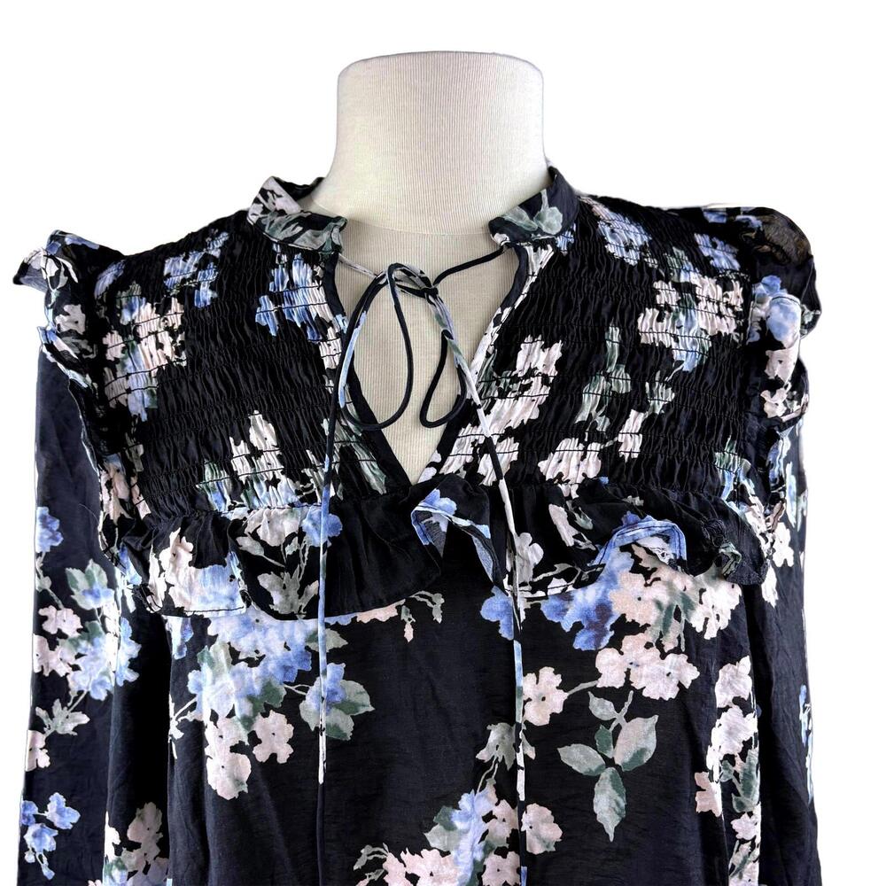 H&M Women’s Long Sleeve Black Floral Blouse Lg Plus
